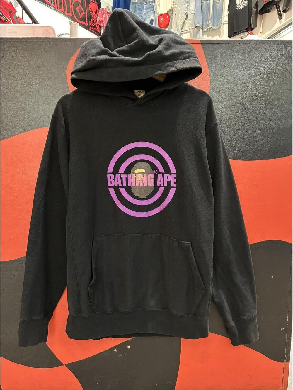 vintage BAPE hoodie ape circle banner logo m 21x28